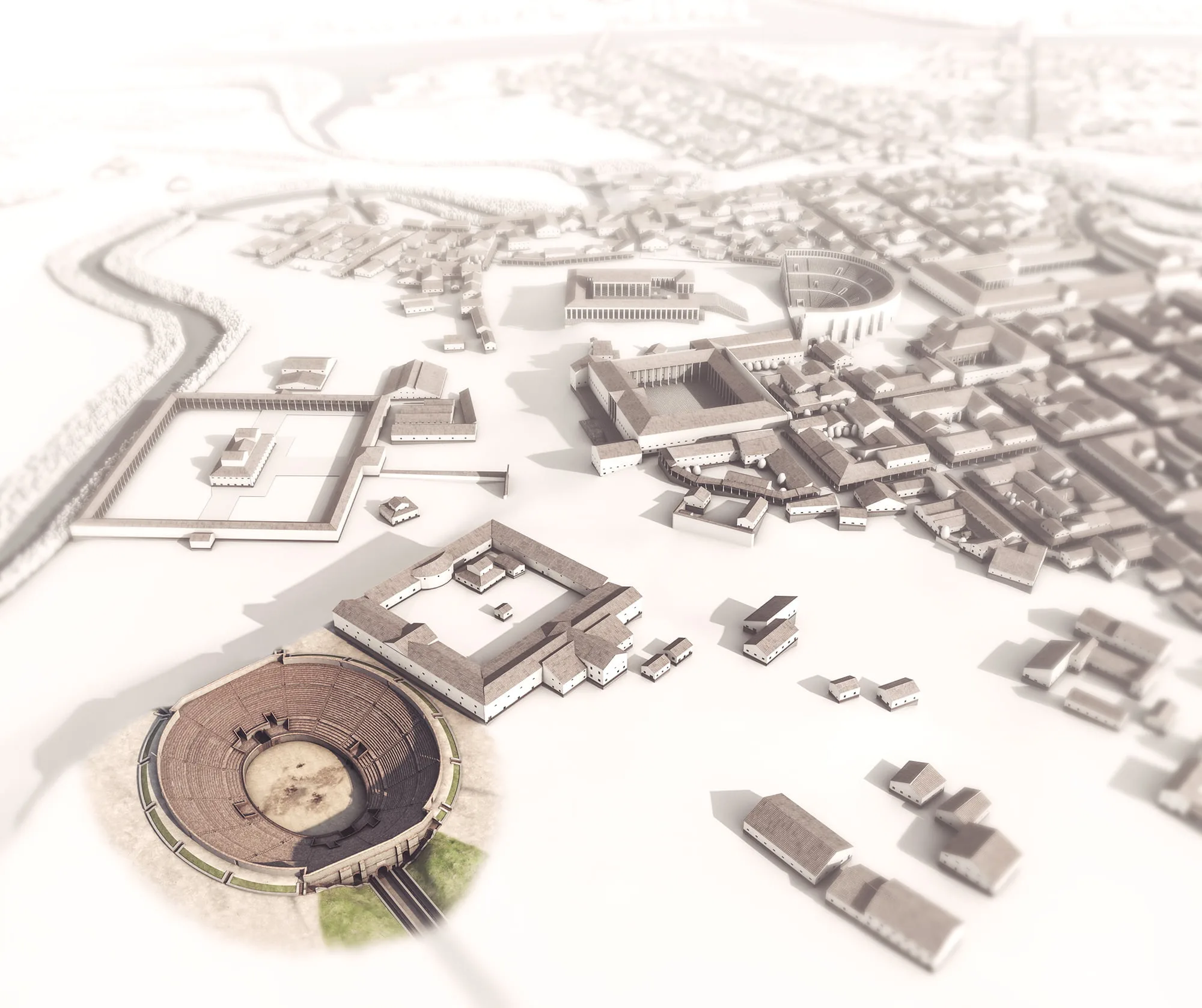 Augusta Raurica, infotafel, 3d-visualisierung amphitheater, gesamtübersicht, ikonaut