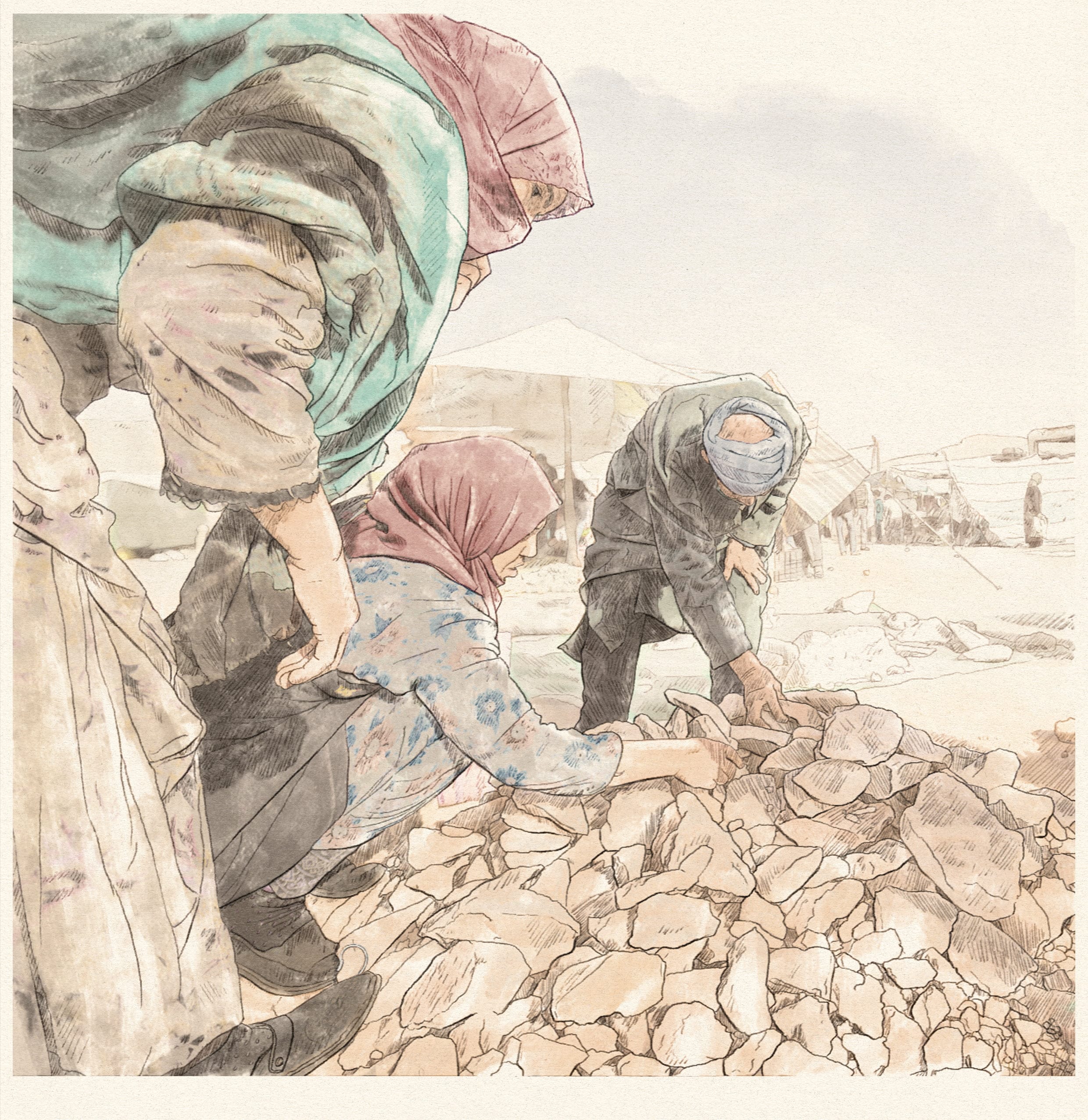 salzabbau, handeln, illustration, ikonaut